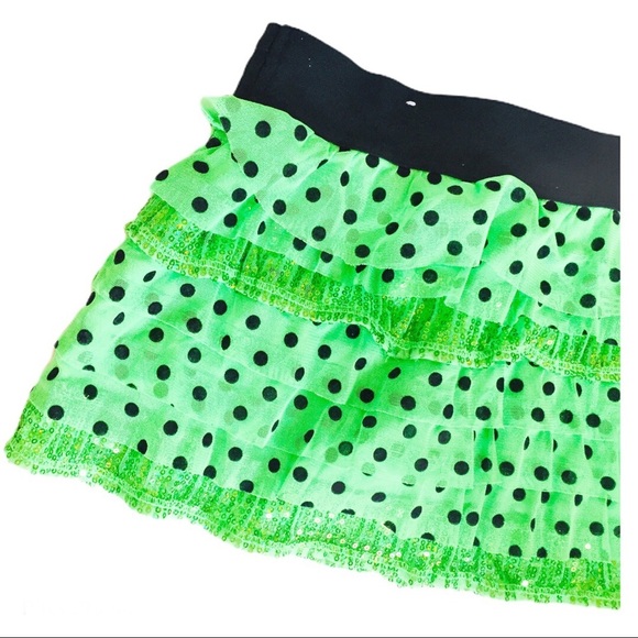 JUSTICE Polka Dot Tiered Skater Skirt With Elastic Waistband Neon Green Girl 7Y - Picture 8 of 11